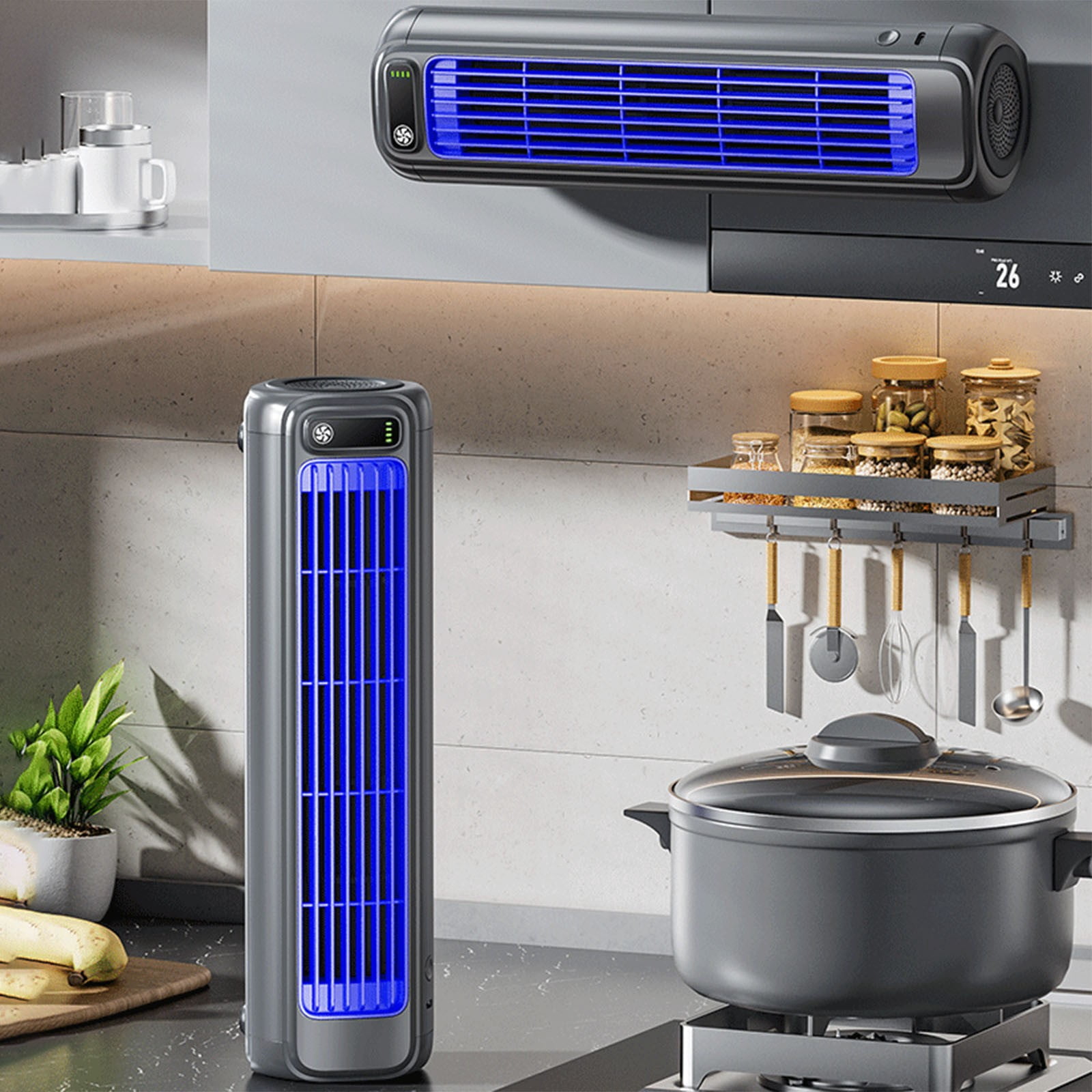 Floleo Bladeless Tower Fan, Rechargeable Quiet Desk Fan with Turbo Wind, 2000mAh Battery Portable Fan for Kitchen Office Bedroom, 3 Speeds with Wall Mount Option
