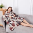 thumbnail image 5 of Oversized Wearable Blanket Hoodie,Halloween Skulls Ravens and Roses Sherpa Blanket Hoodie with Super Pockets,Super Warm Fuzzy Pullover for Women & Men, 5 of 6