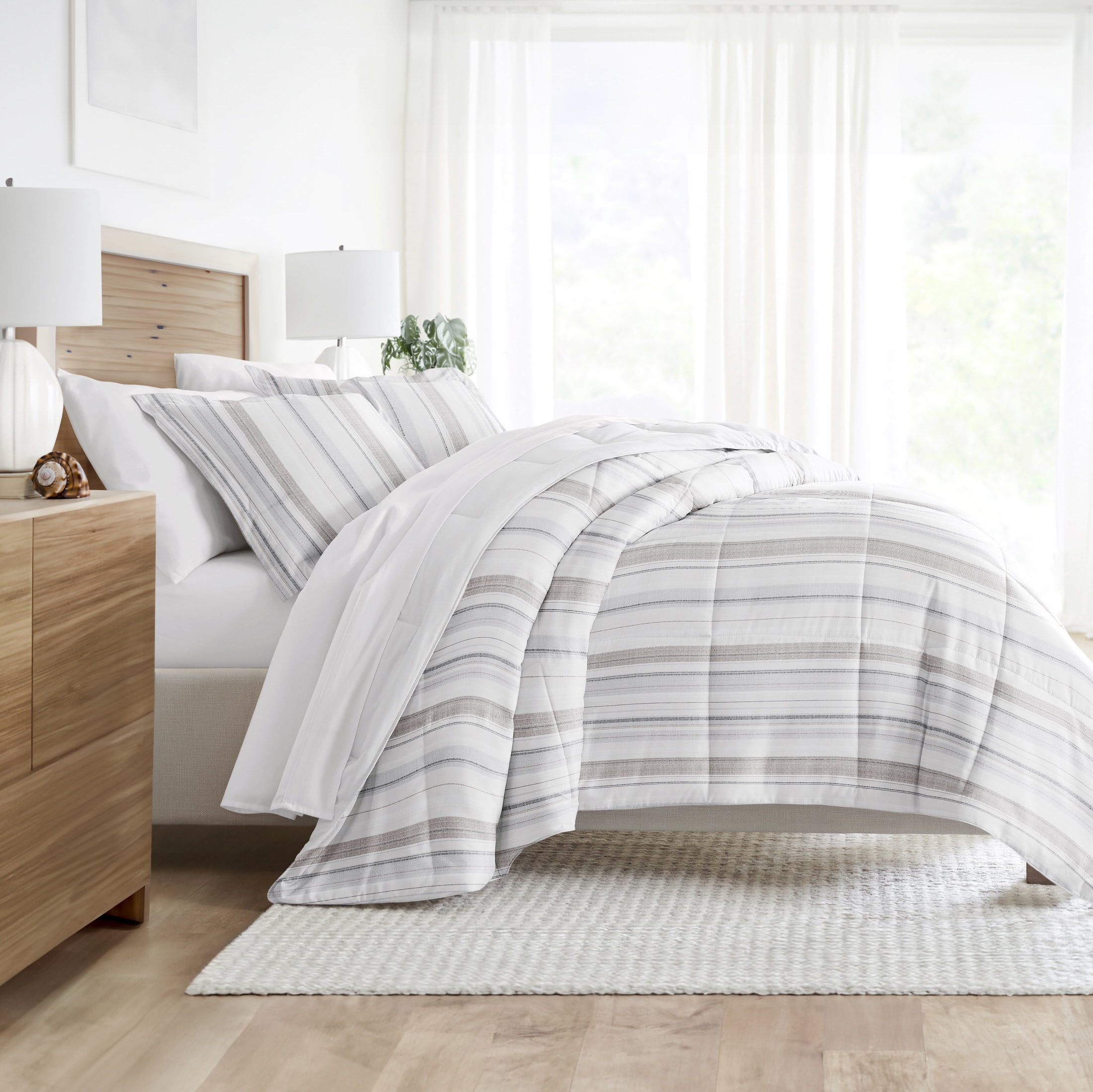 Noble Linens Down Alternative Vertical Stripe Dune Reversible Comforter Set