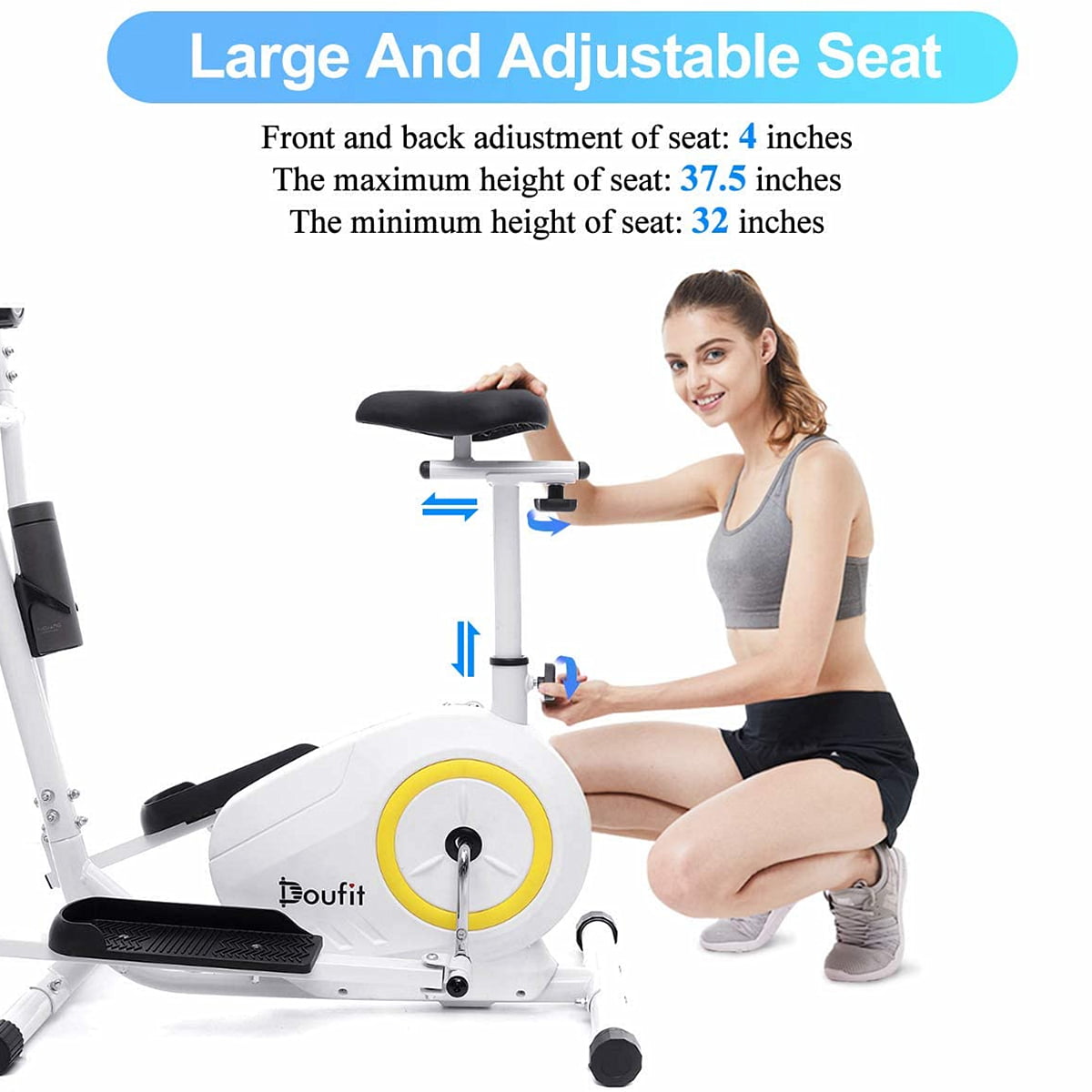 Doufit Elliptical Machine for Home Use EM-01 Eliptical Exercise Machine for Fitness Gym Workout Indoor Adjustable Magnetic Elliptical Cross Trainer with LCD Monitor and Pulse Sensors