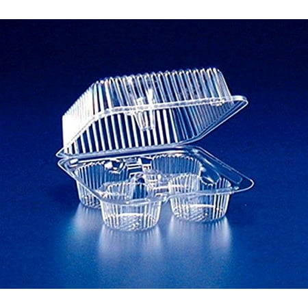 Inline 4-Cup Clear Plastic Muffin Cupcake Bakery Container (Shallow Lid) (pack of