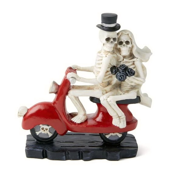 Happydeer Skeleton Couple Figurine Resin Skeleton Couple Riding Motorcycle Sculpture Gothic Skeleton Statue for Halloween Mantel Table Decor (Multicolor)