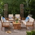 thumbnail image 2 of GDF Studio Navan Outdoor Acacia Wood 8 Seater Sofa Chat Set with Cushions, Teak and Cream, 2 of 7