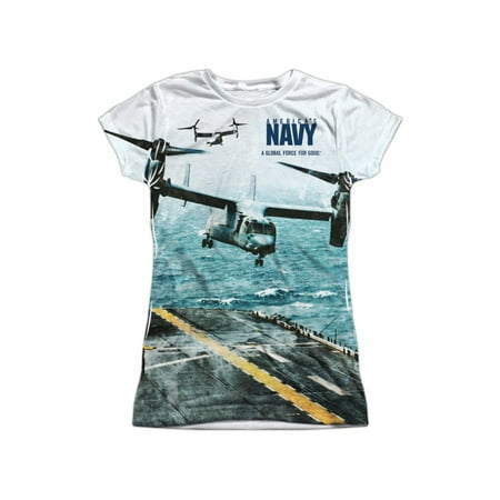 Navy Aircraft Carrier - United States Navy Armed Forces Retro Aircraft Carrier Junior Front Print Tee