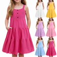 thumbnail image 1 of Teen Girls Dresses Cute Sleeveless Button-Front Tiered Dress for Girls Lightweight Summer Casual Sundress with Pockets ,Sie:100, 1 of 5