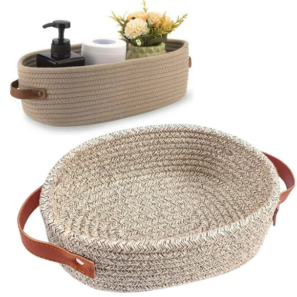 npkgvia Hot sale!Storage Containers,Kitchen Storage,,Kitchen GadgetsSmall Woven Basket Mini Cotton Rope Storage Basket Tiny White Easter Basket Shelf Basket Oval Decorative Basket Emp,Khaki