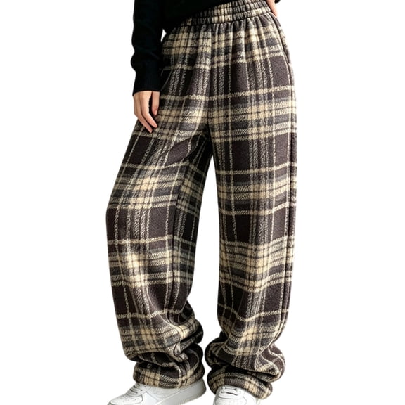 Kttectoa Womens Pants Plaid High Waist Wide Leg Long Pants Loose Baggy Cozy Thick Lounge Pants Fall Winter