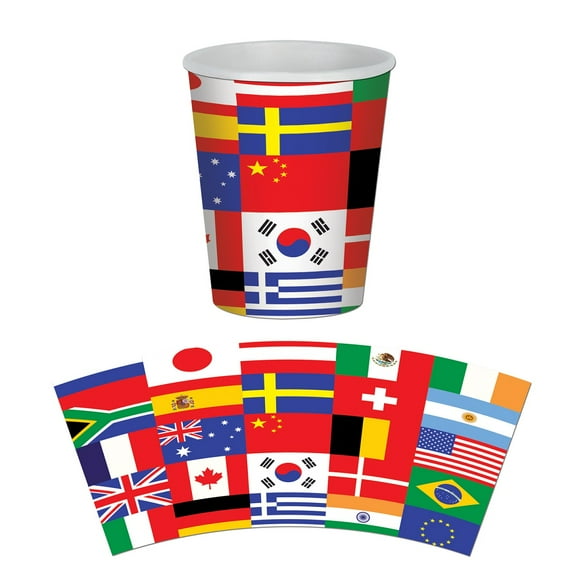 Party Central Club Pack of 96 Red and Blue International Flag Disposable Paper Drinking Party