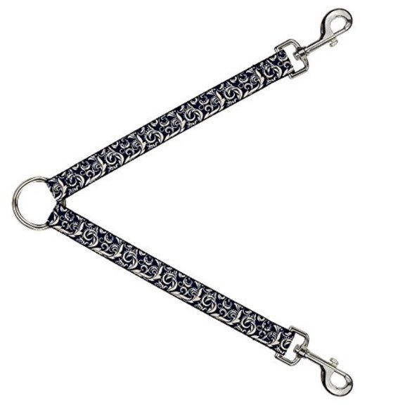 Buckle Down Dog Leash Splitter Filigree Navy Khaki 1 Foot Long 1 Inch Wide