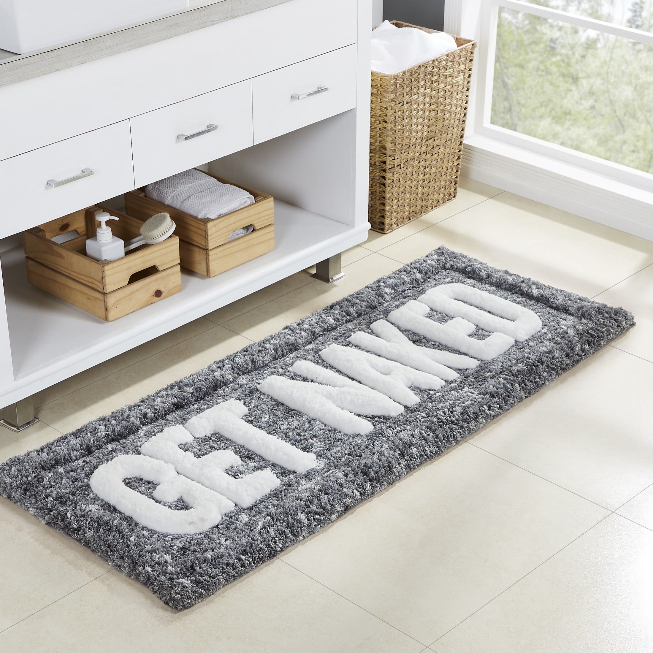 VCNY Home Get Naked Typography Charcoal Polyester Bath Rug, 24" x 60