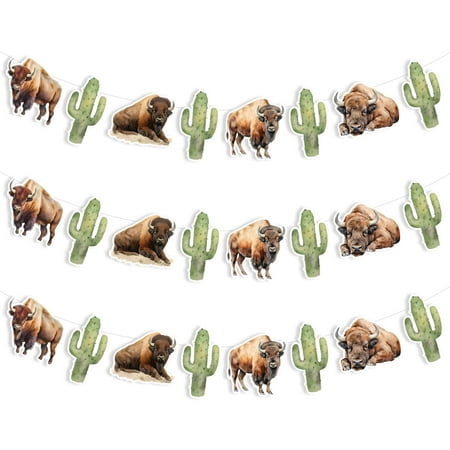 Bison Party Decoration Bison Cactus Party Banner Bison Garland Wild Animal Birthday Party Decor Bison Birthday Party Banner for Baby Shower Western Farm Animals Theme 1st 2nd 3rd Birthday