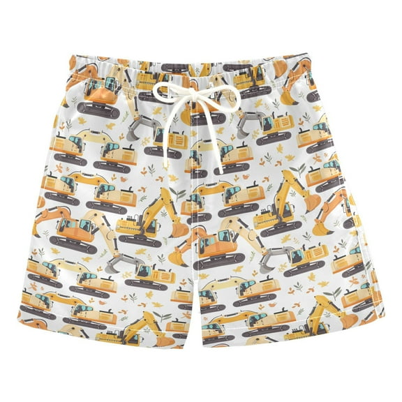 joogoo Boys Swim Trunks Excavator Cartoon Beach Board Shorts Drawstring Swimsuit L
