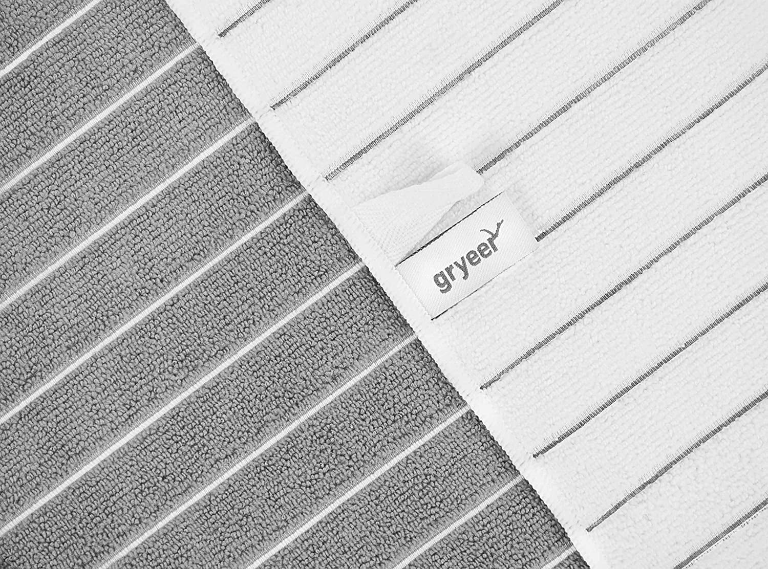 Gryeer Microfibre Tea Towels Pack of 8 Stripe Designed Grey and White Colours 