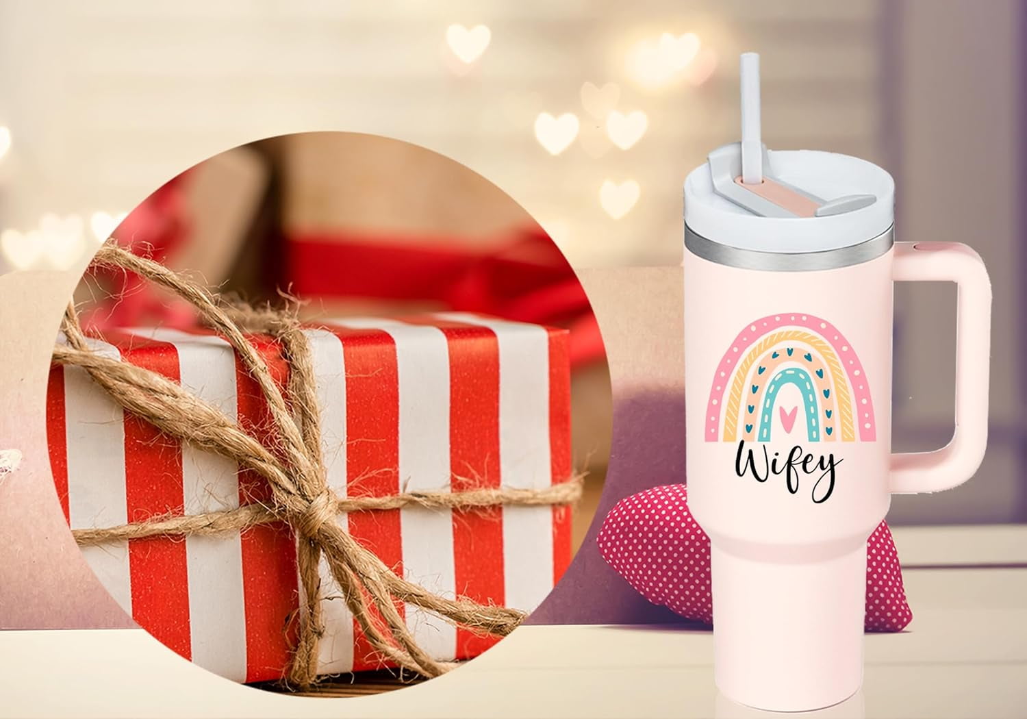 40 oz Tumbler with Handle Wifey Gifts.Birthday Valentines Anniversary Mothers Day Christmas Gifts for Wifey.Bridal Shower Bride To Be Engagement Wedding Gifts for Women Fiancee Wifey Her.