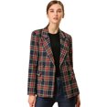 thumbnail image 1 of INSPIRE CHIC Women's Notched Lapel Double Breasted Plaid Blazer Jacket, 1 of 6