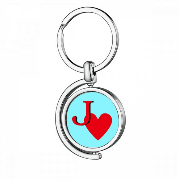 Love Jack Heart J Poker Rotating Keychain Metal Keyring Holder