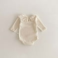 thumbnail image 4 of KAUOD Toddler Baby Girls Knit Ribbed Romper Lace Crew Neck Long Sleeve Cotton Bodysuit Toddler Plain Soft Fall Collar Jumpsuits, 4 of 6