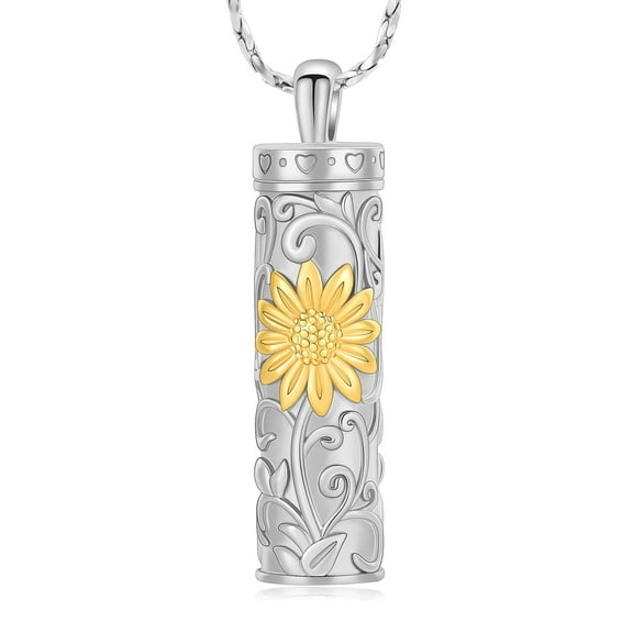 Sunflower Urn Necklace for Ashes Cylinder Bar Necklace for Ashes for Women Pendant Keepsake for Ashes Memory Cremation Jewelry Sunflower Celtic Necklace Jewelry for Women