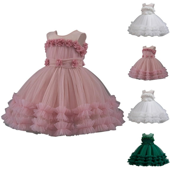 Miluxas Toddler Baby Flower Girl Dress Sleeveless Lace Tulle Princess Dress Pageant formal Birthday Party Dress White 12 Months