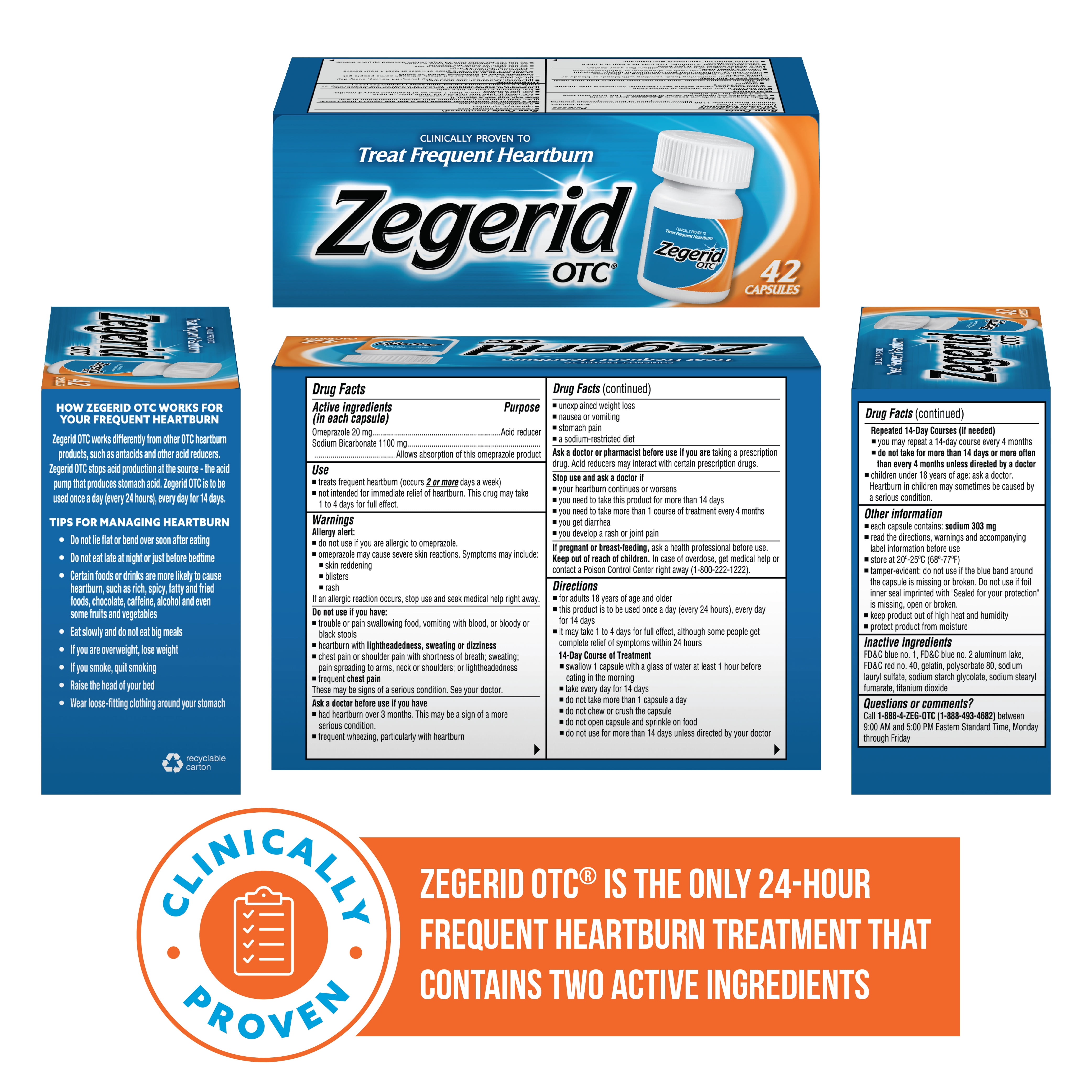 Zegerid Omeprazole Sodium Bicarbonate Heartburn Relief 24-Hour 14 Count