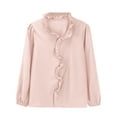 thumbnail image 2 of Endives Womens Long Sleeved Ruffled Shirt Casual Blouse Fall Tops Light Pink, 2 of 7