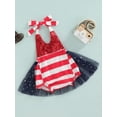 thumbnail image 3 of Bagilaanoe 4th of July Clothes Baby Girls Halter Romper Tulle Dress 3M 6M 12M 18M Sequin Striped Mesh Skirt Ruffle Bodysuit Backless Jumpsuit, 3 of 8