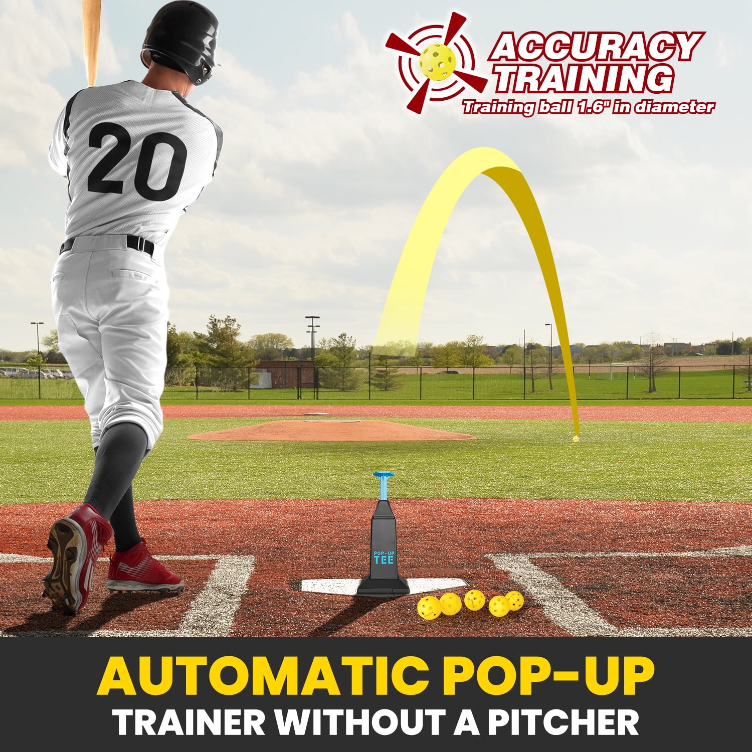 FITPLAY Baseball Training Tee Popper, Pop Up Baseball Trainer Baseball Pitching Machine Without a Pitcher
