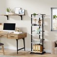 thumbnail image 2 of Book Shelf Tall Bookshelf: 5 Tier Wood Bookcase with Metal Edge Protection Industrial Narrow Bookshelf Corner Storage Organizer Display Book Rack for Living Room Bedroom Office (Black White), 2 of 17
