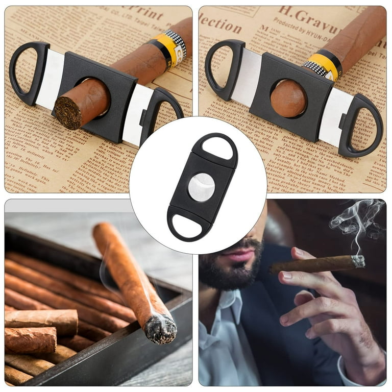 Guillotine Cigar Cutter, Stainless Steel Blade Ensures Sharp Clean Cut For  80 Ring Gauge Cigars, Premium Plastic Body Double Blade Cutter, Portable 