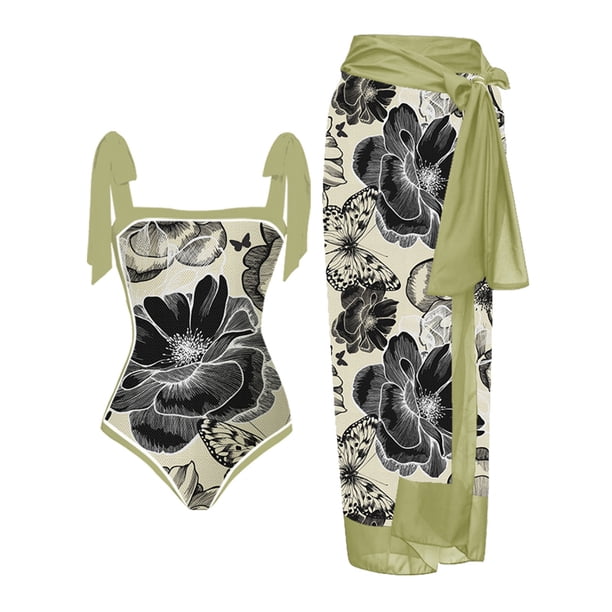 Trajes de baño para mujer, Trajes de baño para mujer, Traje de baño de una pieza para mujer, Traje de baño bikini con cordones, Falda larga, Conjunto de dos piezas de gasa, Traje de baño para mujer