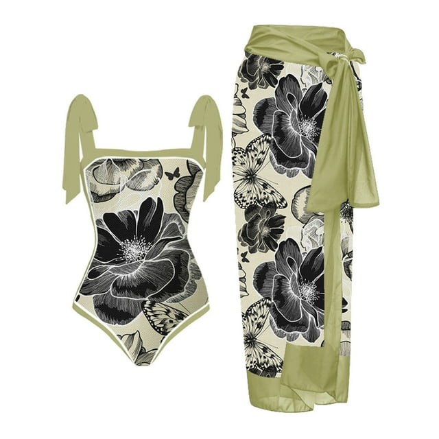 Trajes de baño para mujer, Trajes de baño para mujer, Traje de baño de una pieza para mujer, Traje de baño bikini con cordones, Falda larga, Conjunto de dos piezas de gasa, Traje de baño para mujer