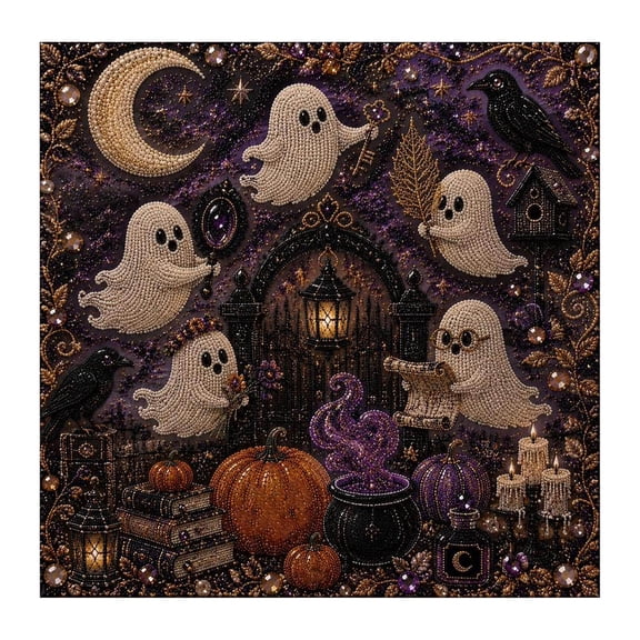 Halloween Ghost Pearl DIY Set, 3D Diamond Painting Craft Kit, Spooky Bead Art Wall Decor, Handmade Ornament for Home Halloween Party Gift