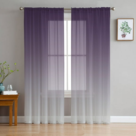 Purple, Sheer Curtains 63 Inches Length 2 Panels Set, Window Sheer Curtains for Living Room/Bedroom, Ombre Grey Gradient Light Filtering Rod Pocket Curtain 52'' x 63'' x 2