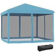 Outsunny 10' x 10' Pop Up Canopy Tent with Netting, Instant Gazebo, Screen House Room with Carry Bag, Height Adjustable, for Outdoor, Garden, Patio, Camping, Light Blue