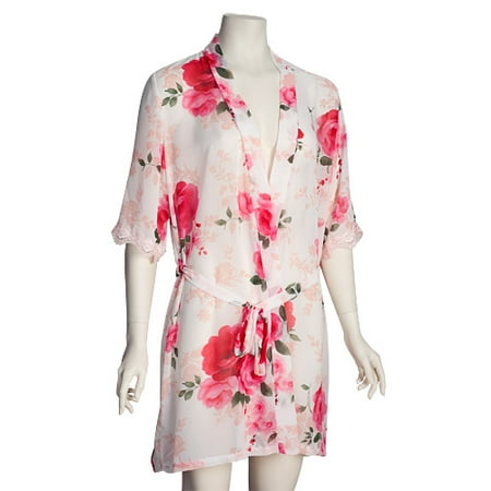 Women's Plus Rose Print Wrapper Mini Robe