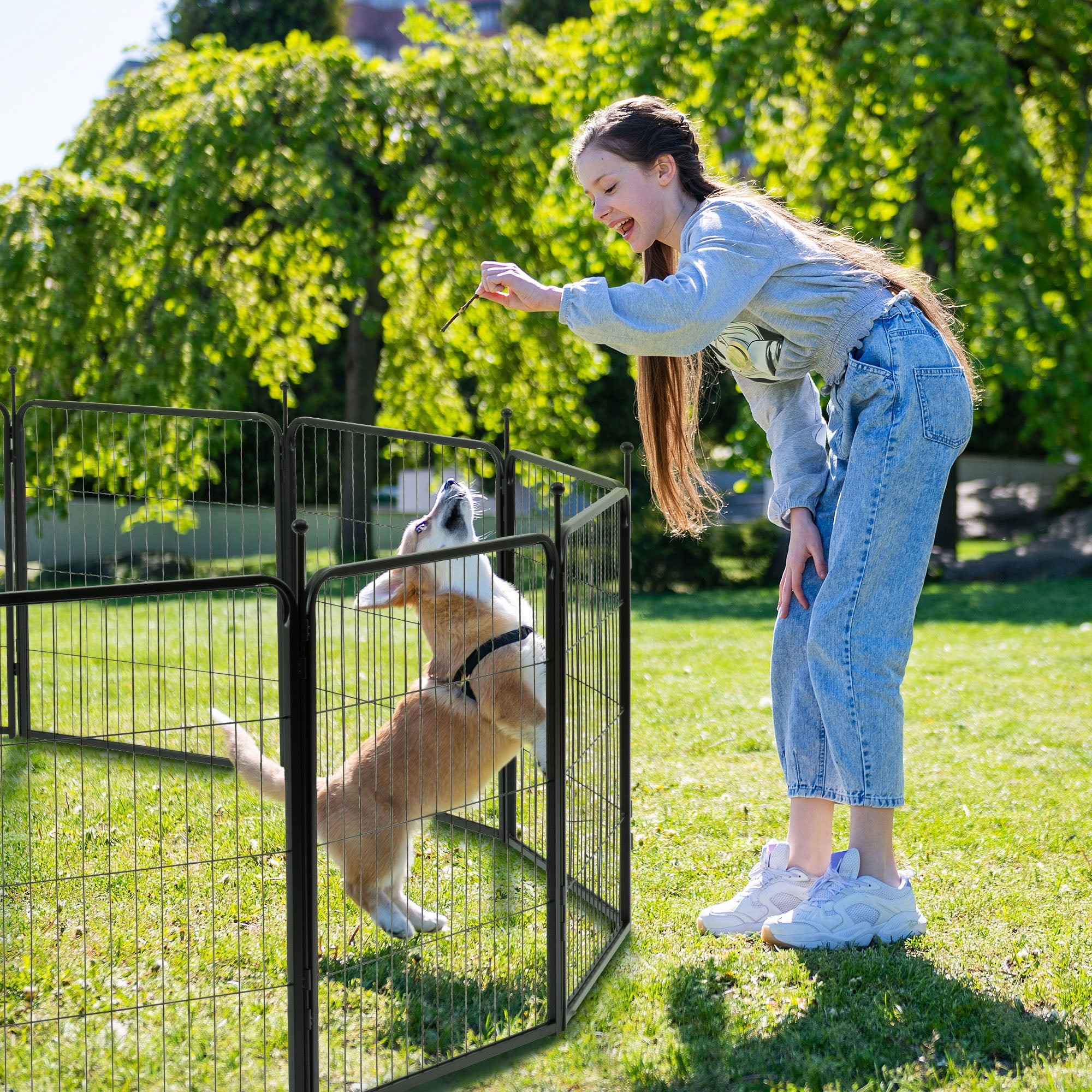 Naipo Dog Playpen for Large Dogs, 32in 16 Panels Portable Dog Fence, Outdoor Playyard for Dog/Puppy, Portable, Black