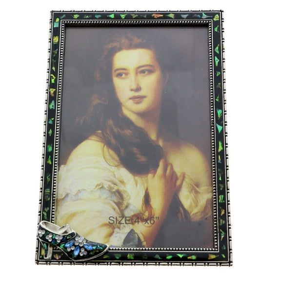 Mi Amore 4x6" display High-heeled shoe Picture-Frame Silver-Tone & Green