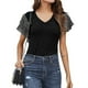 thumbnail image 4 of Camiseta de mujer Verano Cuello en V Gasa Lentejuelas Manga corta Camiseta casual, Negro, M Advancent AP001323-10, 4 of 4