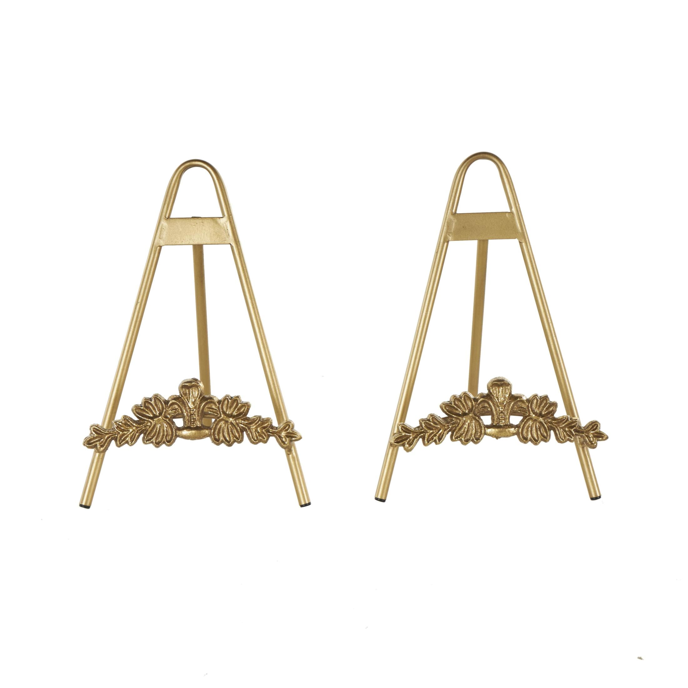 DecMode 8"W, 12"H Gold Metal Arched Tabletop Foldable Leaf Easel with Vine Emblem, 2-Pieces