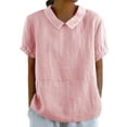 thumbnail image 2 of Shirts For Women Women's Thin Of Breathable Cotton And Linen Loose Large Size Thin Lapel Shirt Short Sleeved Blouse Womens Tops, 2 of 6