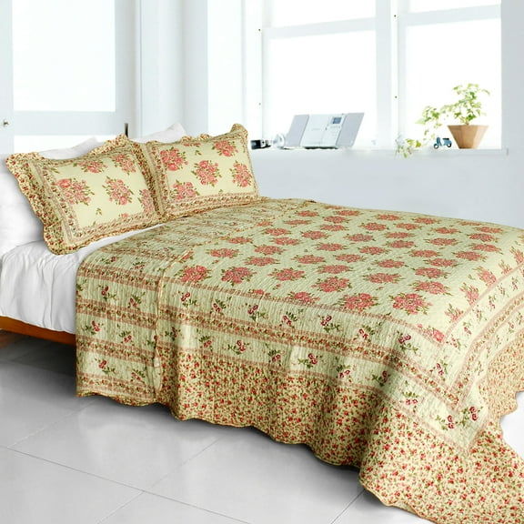 Foliflora Cotton 3PC Vermicelli-Quilted Patchwork Quilt Set (Full/Queen Size)