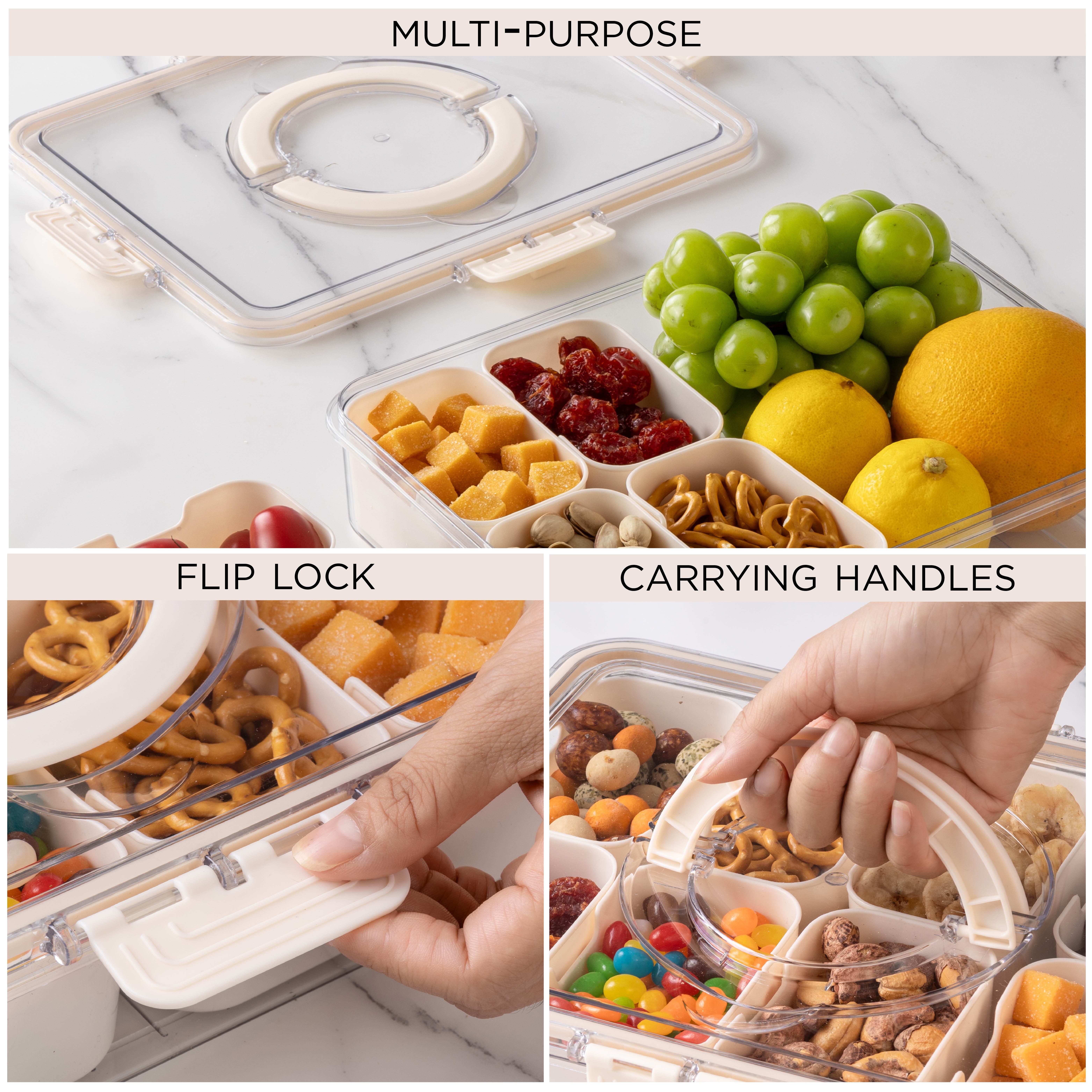 COOK WITH COLOR Snackle Box for Kids Lunch Box and Snack Container, Cream