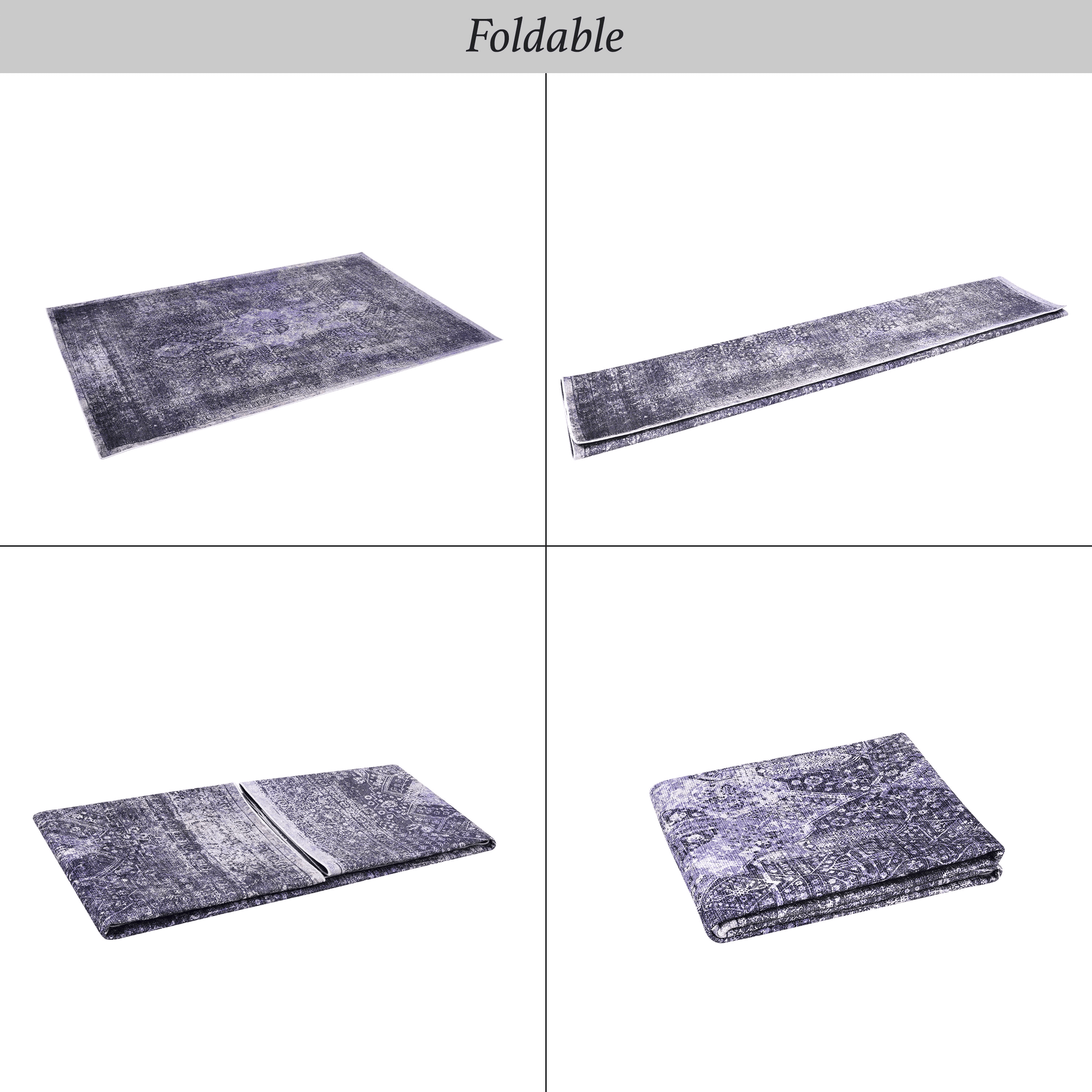 Naar Maval 4X6 Area Rug, Anthracite Oriental, Machine Washable Rugs for Living Room, Non-Slip, Non-Shedding and Foldable Rugs