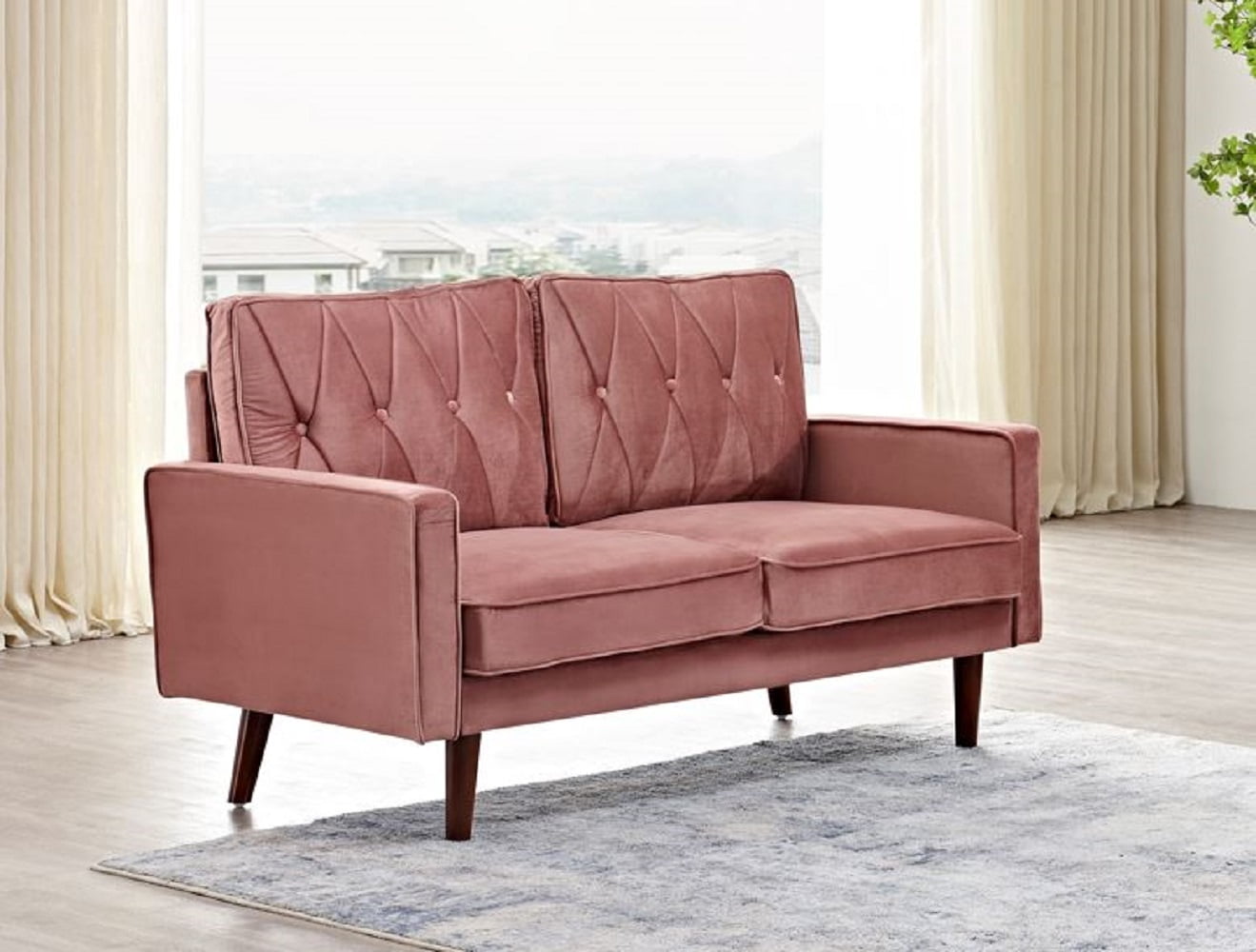 Uspridefurniture Feemster 57.5'' Velvet Square Arm loveseat,Pink