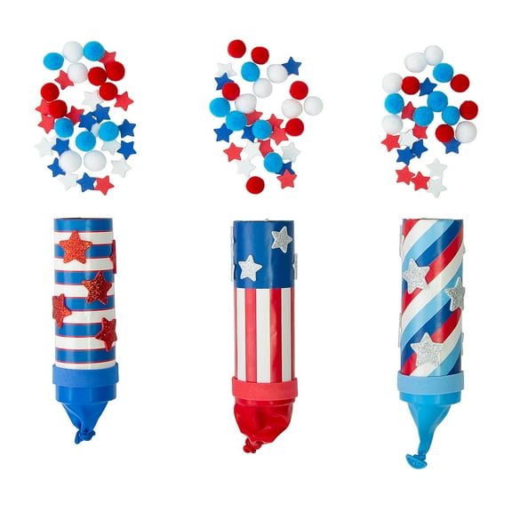 Fun Express 1 3/4" x 6 1/4" Patriotic Confetti Popper Craft Tube Craft Kit - Makes 12