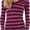 Burgundy, variant on Women's Striped Classic Long Sleeve V-Neck Pullover Sweater - Soft Teal - Small