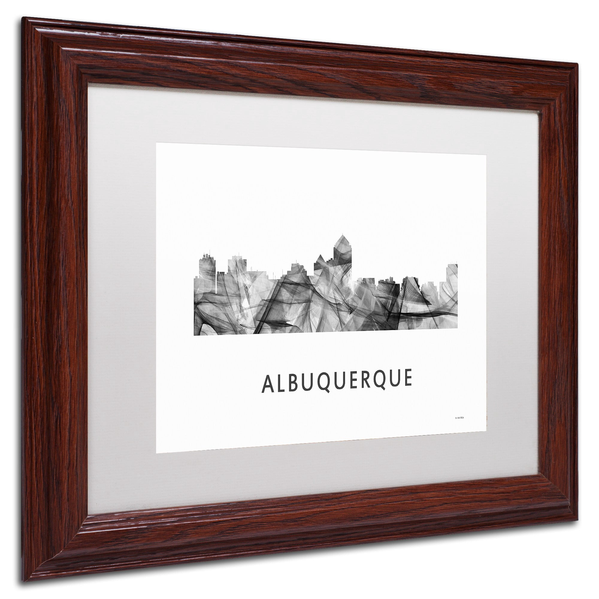 Trademark Fine Art 'Albuquerque NM Skyline WB-BW' Canvas Art by Marlene Watson, White Matte, Wood Frame