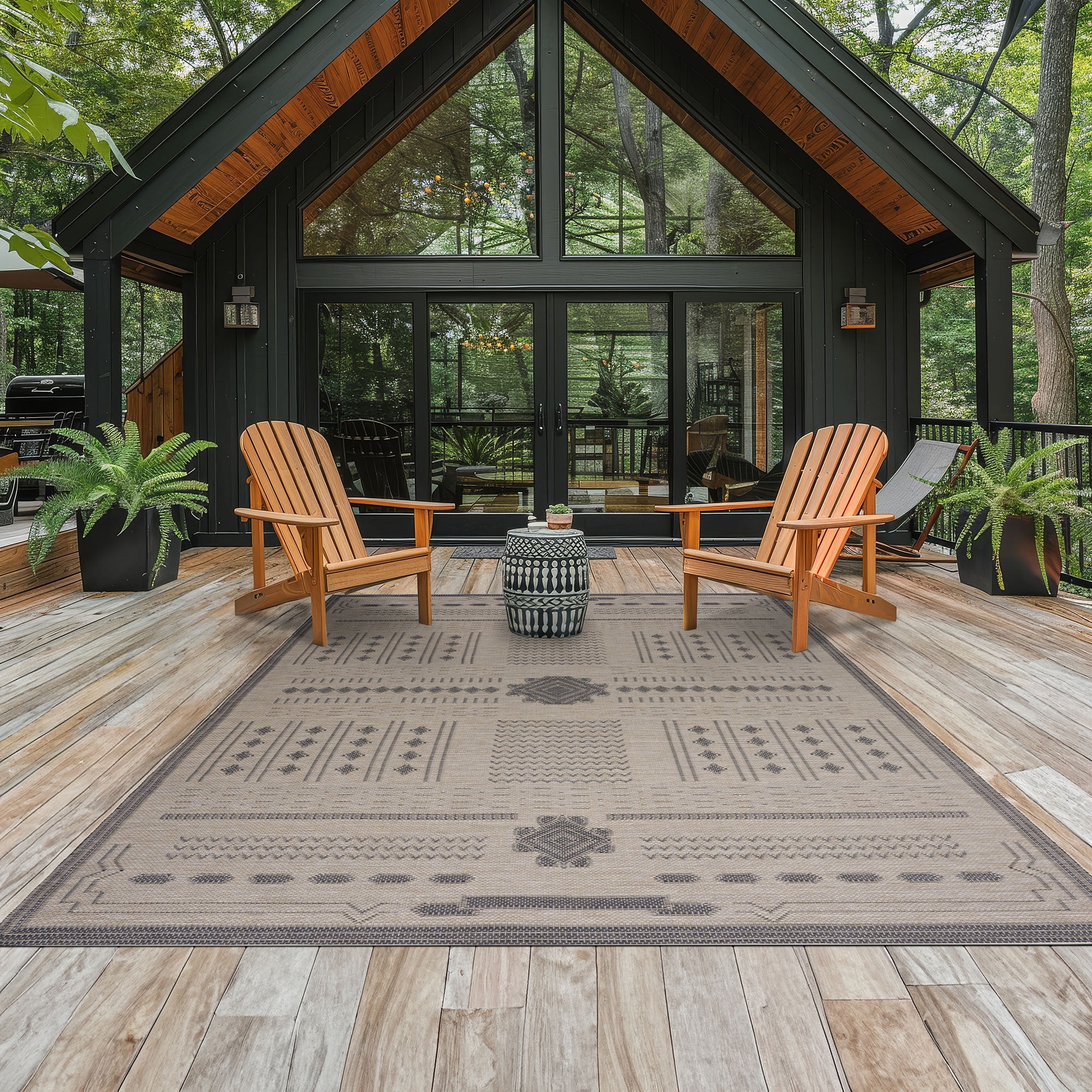 Bliss Rugs Bailey Transitional 5' x 7' Black and Natural Indoor Outdoor Area Rug