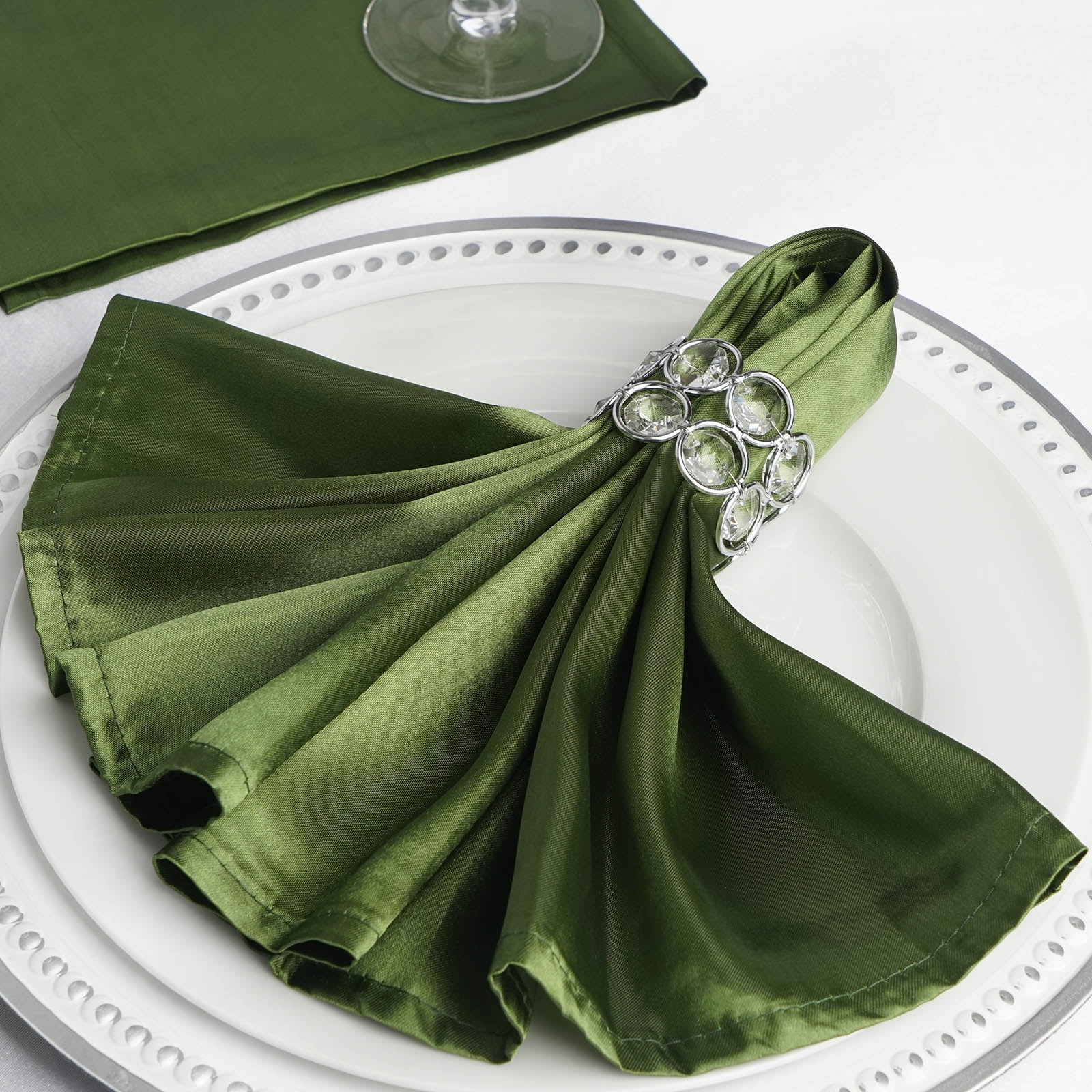 BalsaCircle 20 pcs 20Inch Willow Green Satin Dinner Napkins for