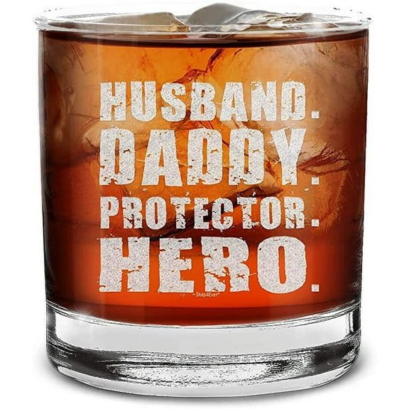 Shop4Ever Husband Daddy Protector Hero Engraved Whiskey Glass (11oz.)